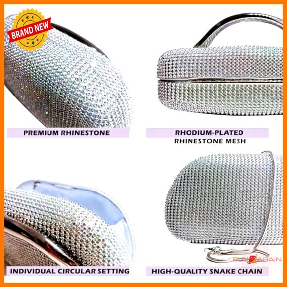 Rhinestone Evening Clutch with Detachable Chain Strap, 7.68x4.13 Inches